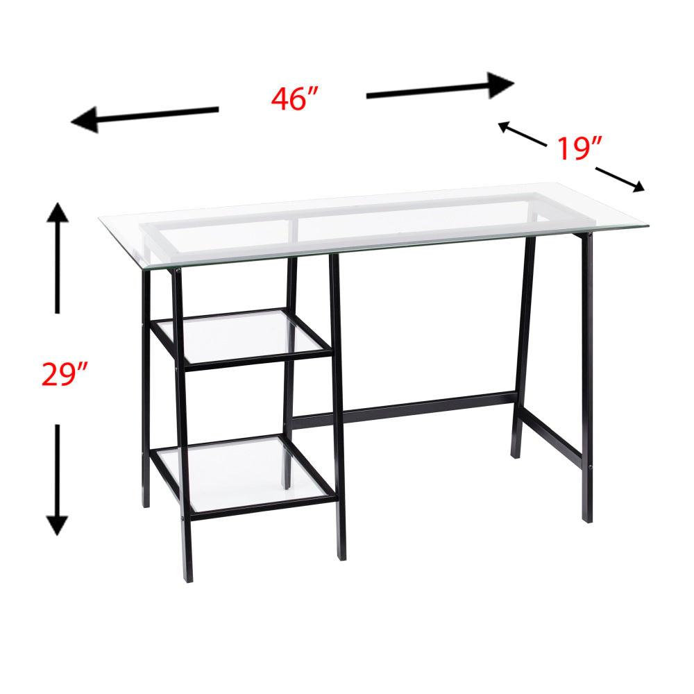 SEI Furniture Avery Metal Glass Sawhorse A-Frame 46inW Writing Desk, Black