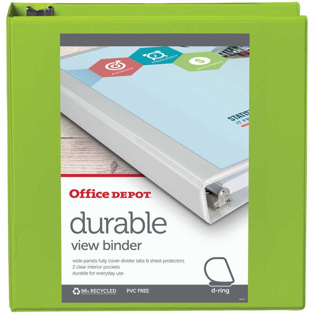 Office Depot Brand Durable View 3-Ring Binder, 2in D-Rings, Green