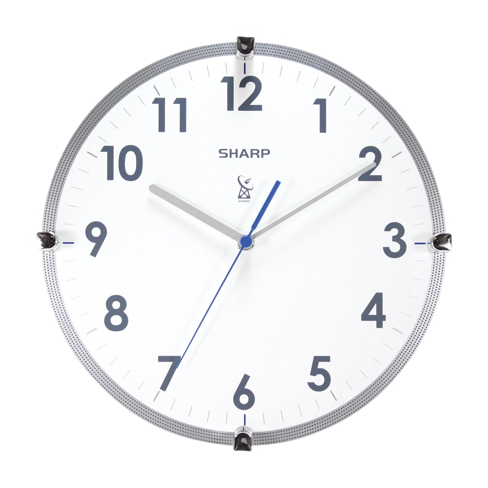 Sharp Atomic Round Wall Clock, 11in, White/Silver