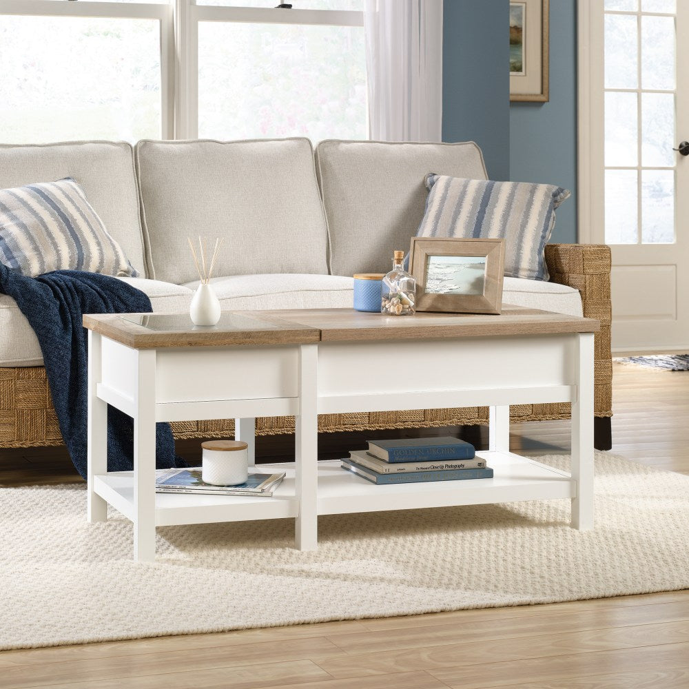 Sauder Cottage Road Lift Top Coffee Table, 19inH x 42-7/8inW x 19inD, Lintel Oak/Soft White