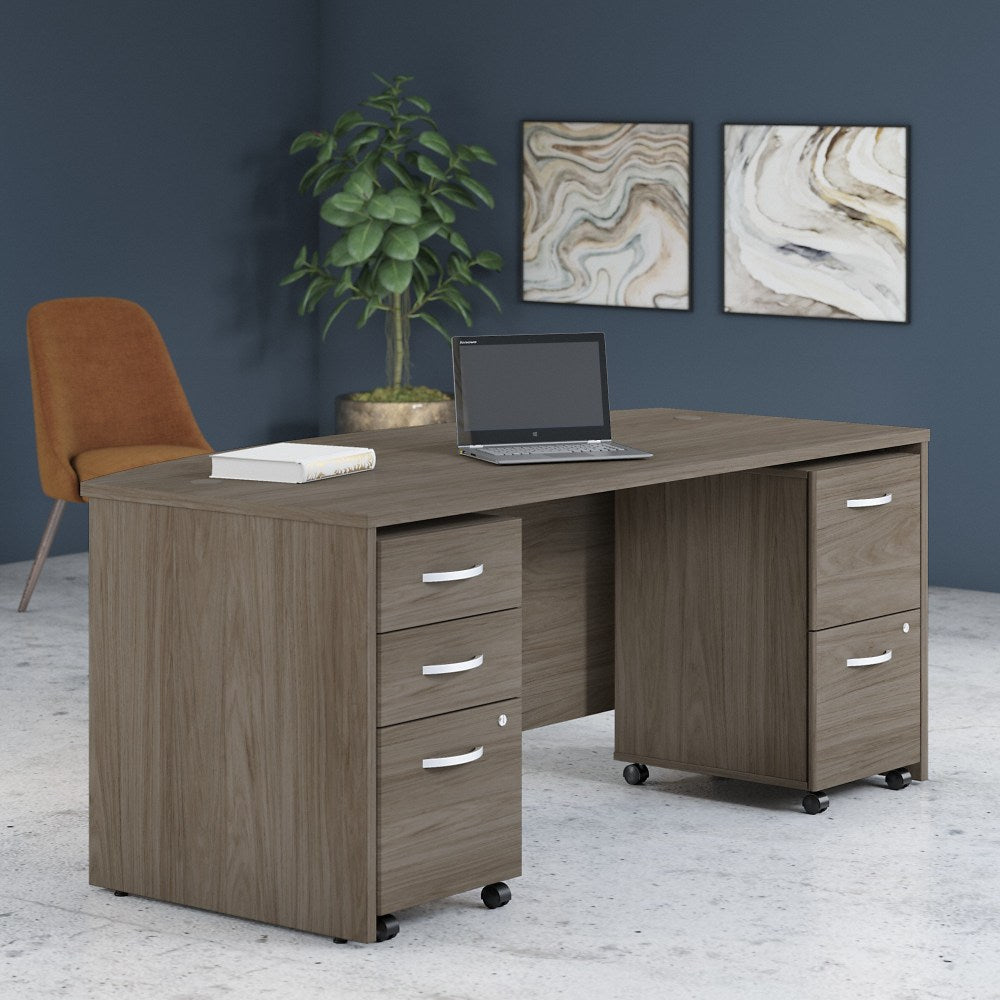 Bush Business Furniture Studio C 72inW Bow-Front Computer Desk With Mobile File Cabinets, Modern Hickory, Standard Delivery