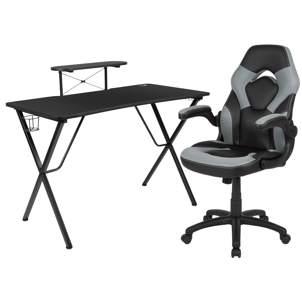 Flash Furniture Gaming Desk And Racing Chair Set With Cup Holder, Headphone Hook and Monitor/Smartphone Stand, Gray