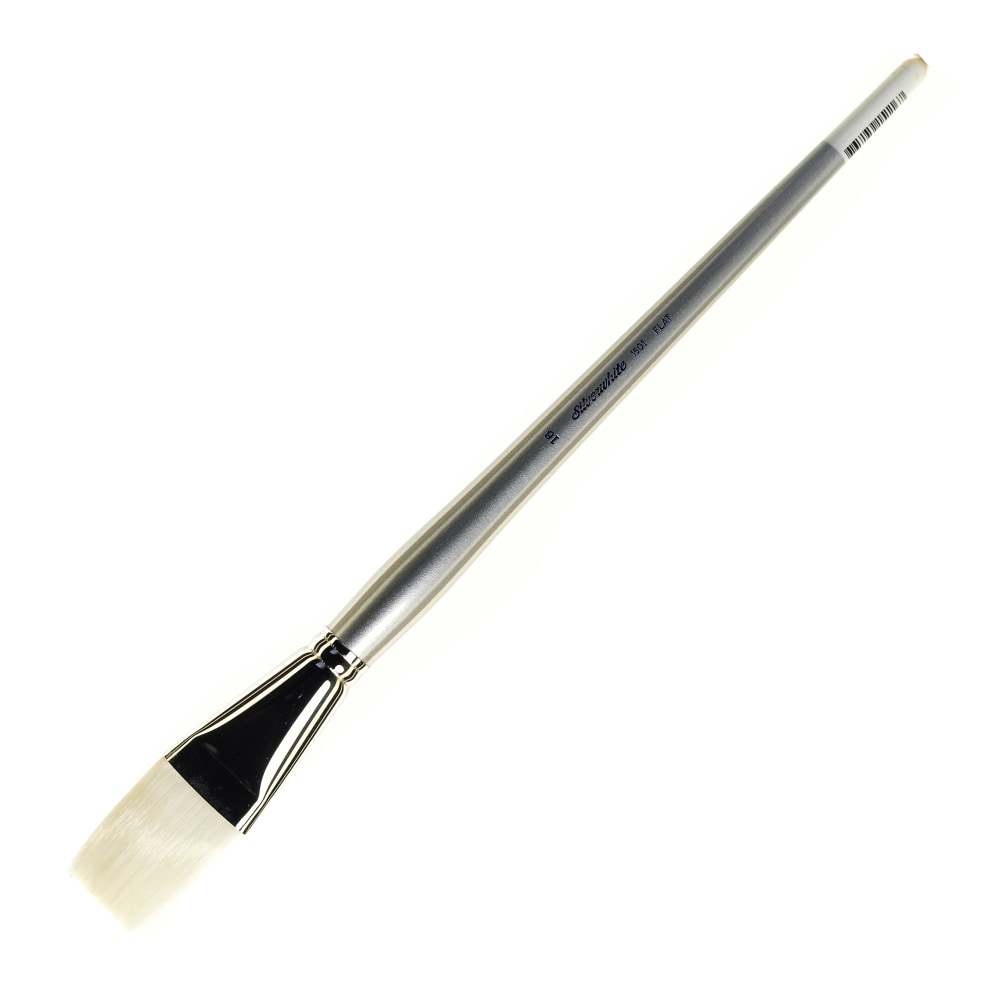 Silver Brush Silverwhite Series Long-Handle Paint Brush, Size 16, Flat Bristle, Synthetic, Silver/White