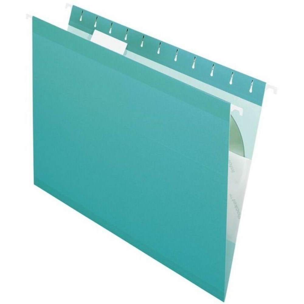 Pendaflex Premium Reinforced Color Hanging Folders, Letter Size, Aqua, Pack Of 25