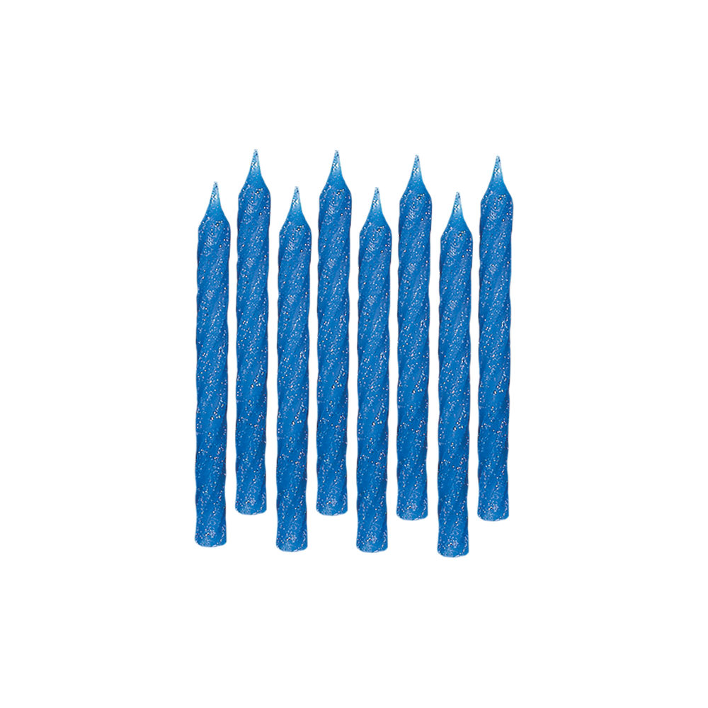 Amscan Glitter Spiral Birthday Candles, 3-1/4in, Blue, 24 Candles Per Pack, Set Of 8 Packs