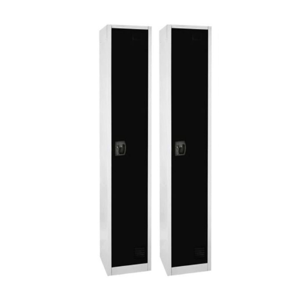 Alpine 1-Tier Steel Lockers, 48inH x 15inW x 15inD, Black, Set Of 2 Lockers