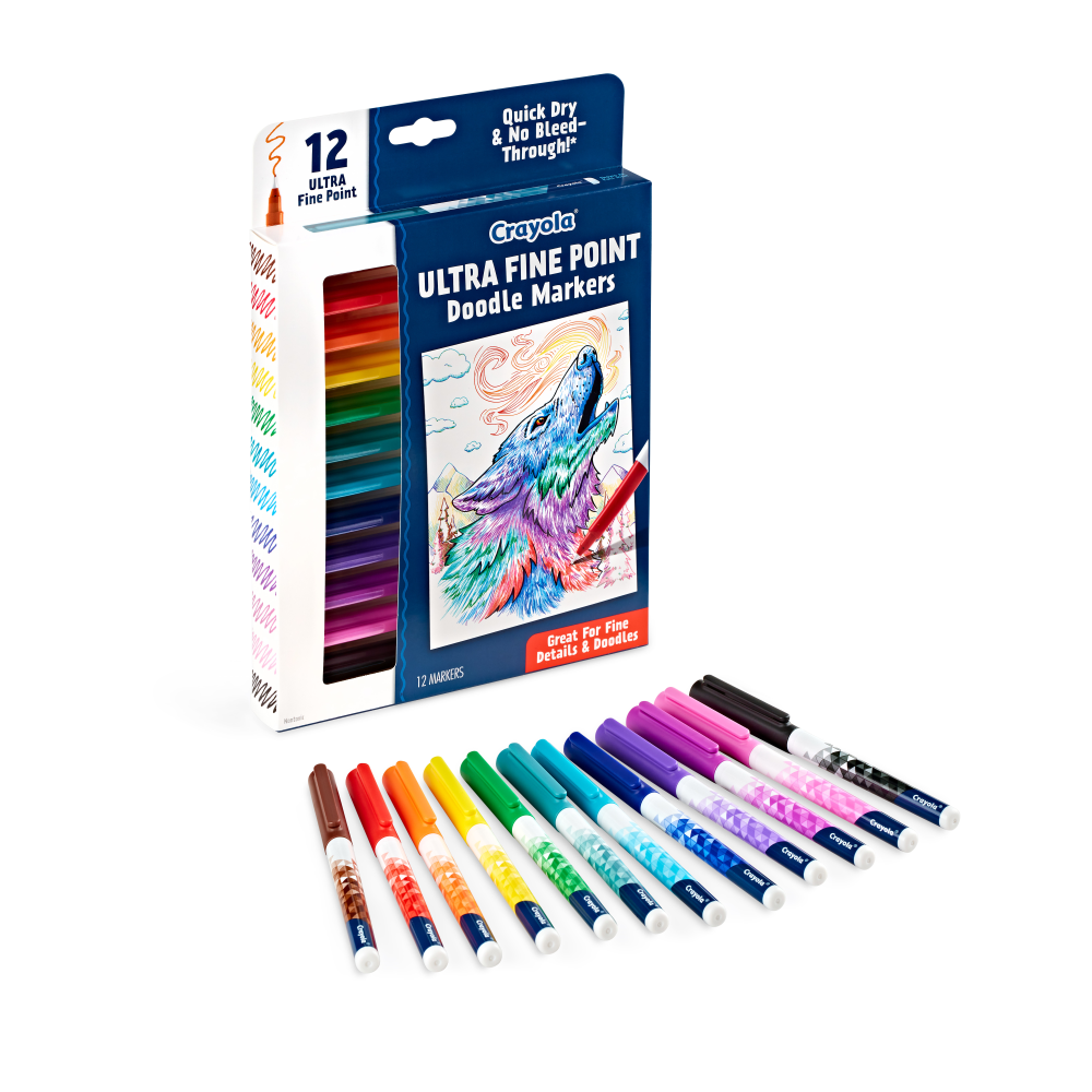 Crayola Doodle & Draw Markers, Ultra Fine Point, Assorted Colors, Pack Of 12 Markers