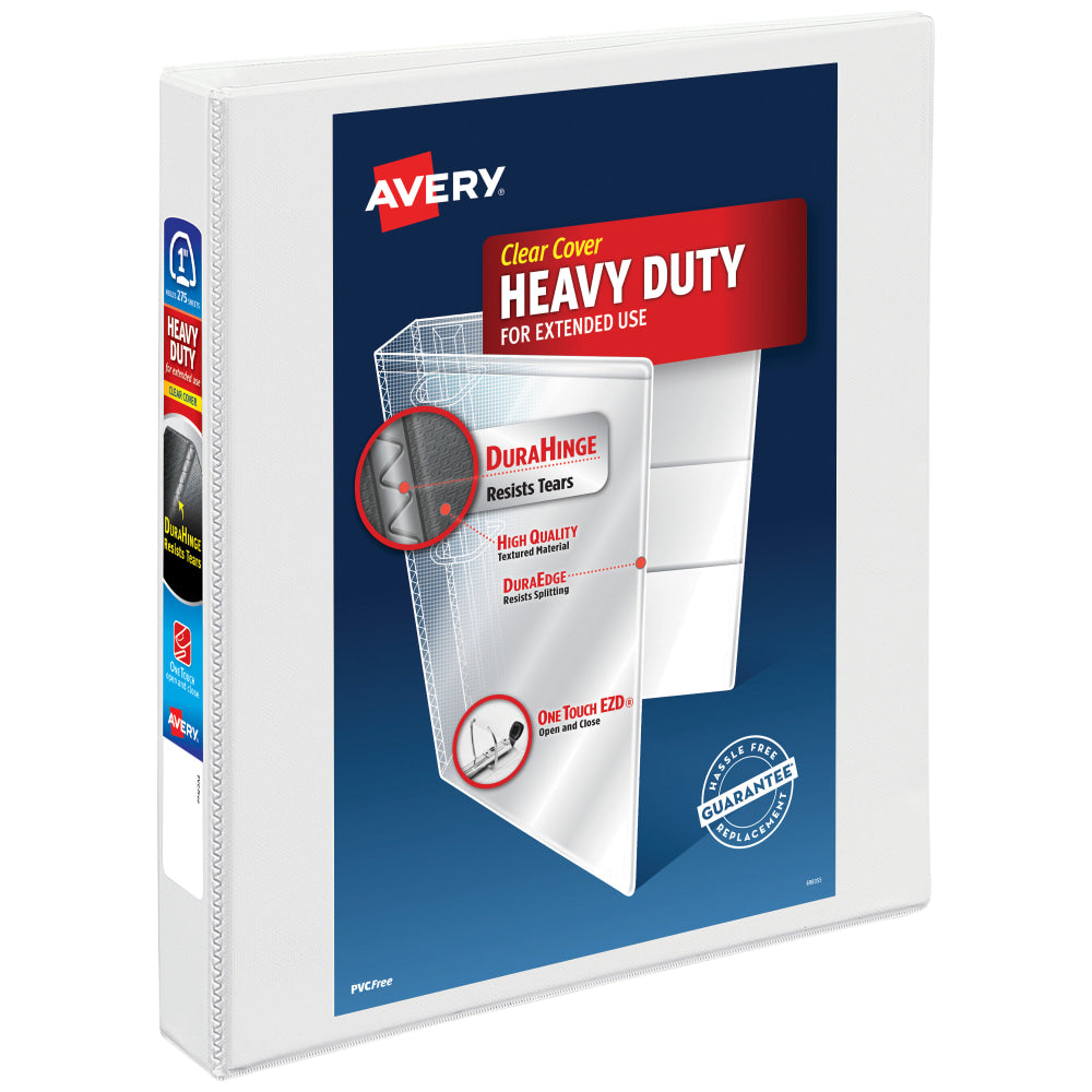 Avery Heavy-Duty View 3 Ring Binder, 1in One Touch EZD Rings, White, 1 Binder