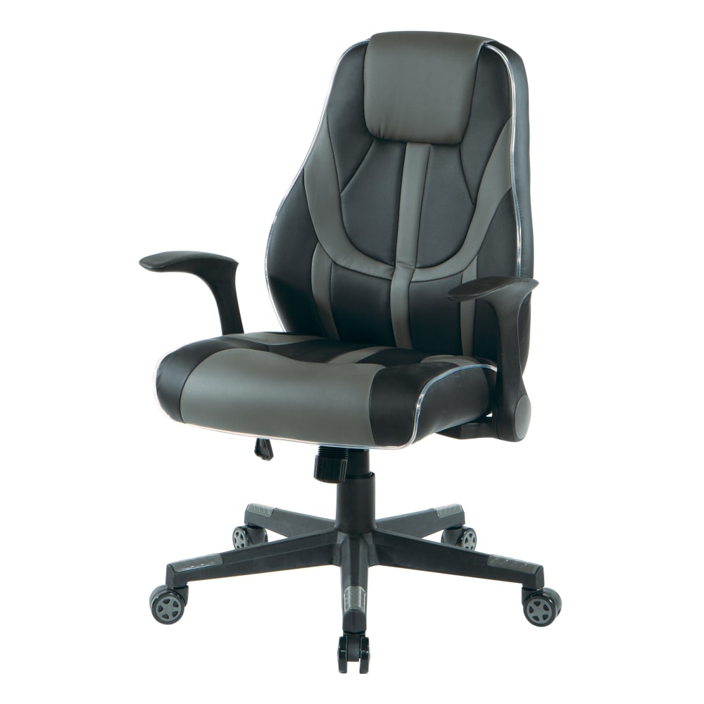 Office Star Output Faux Leather Gaming Chair, Black/Gray