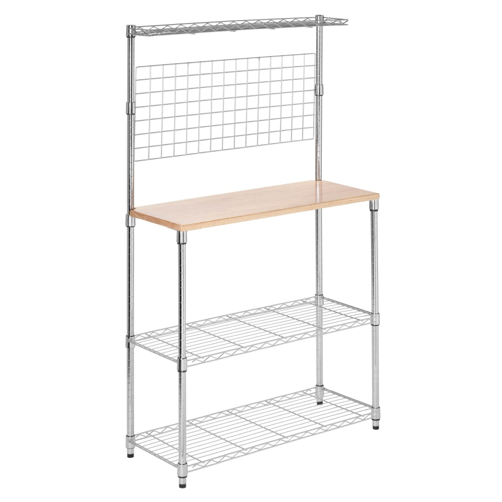 Honey-Can-Do Urban Steel Bakers Rack With Wood Cutting Board, 2-Tiers, Chrome/Wood