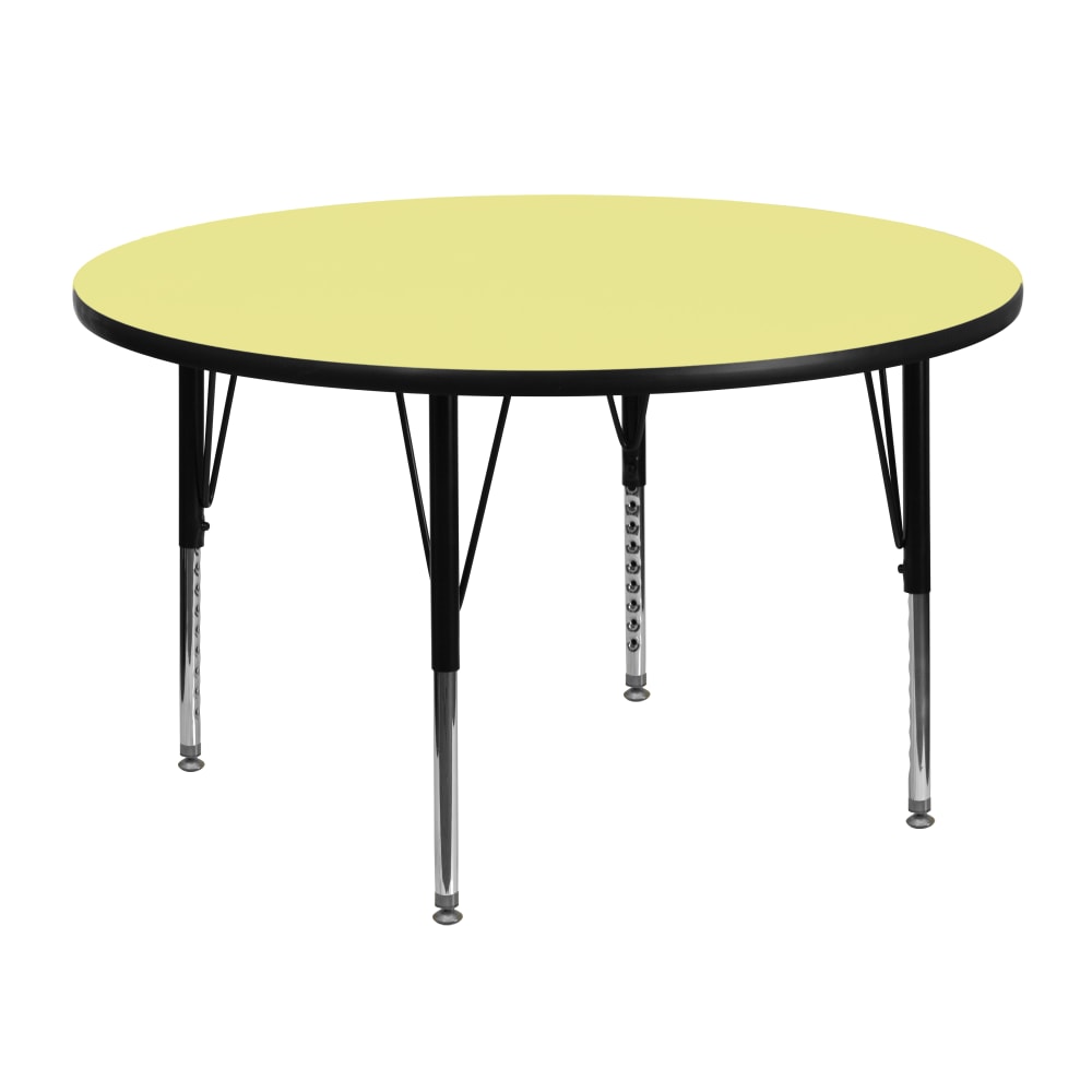 Flash Furniture Round Thermal Laminate Activity Table With Height-Adjustable Short Legs, 25-1/8inH x 48inW x 48inD, Yellow