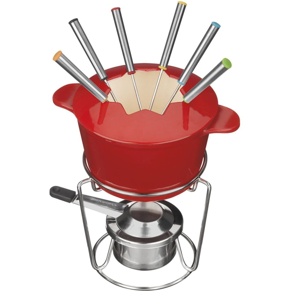 Cuisinart 13-Piece Cast Iron Fondue Cookware Set, Red