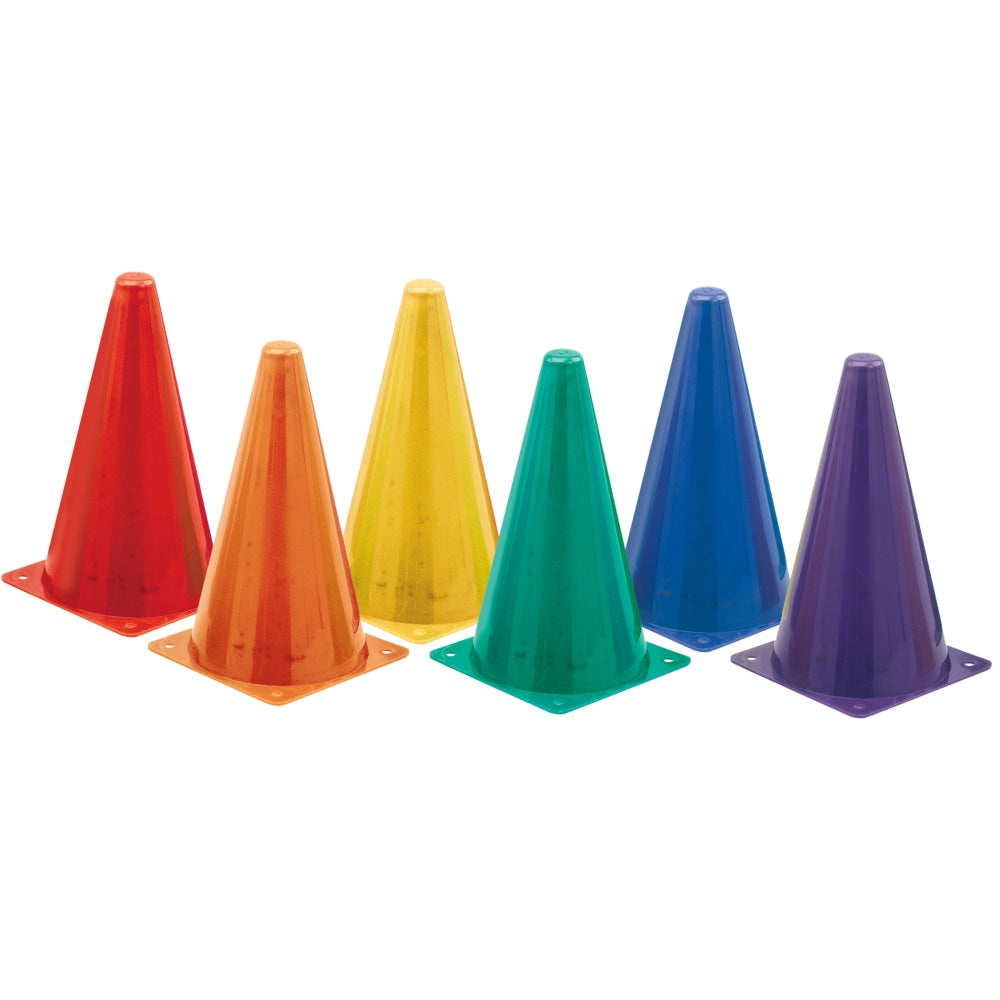 Champion Sports High Visibility Plastic Cone Sets, 9in x 5-1/2in, Fluorescent, 6 Cones Per Set, Pack Of 2 Sets