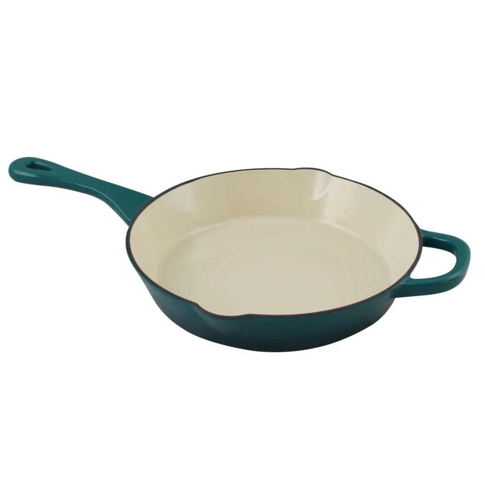 Crock-Pot Artisan Round Enameled Cast Iron Skillet, 10in, Teal Ombre