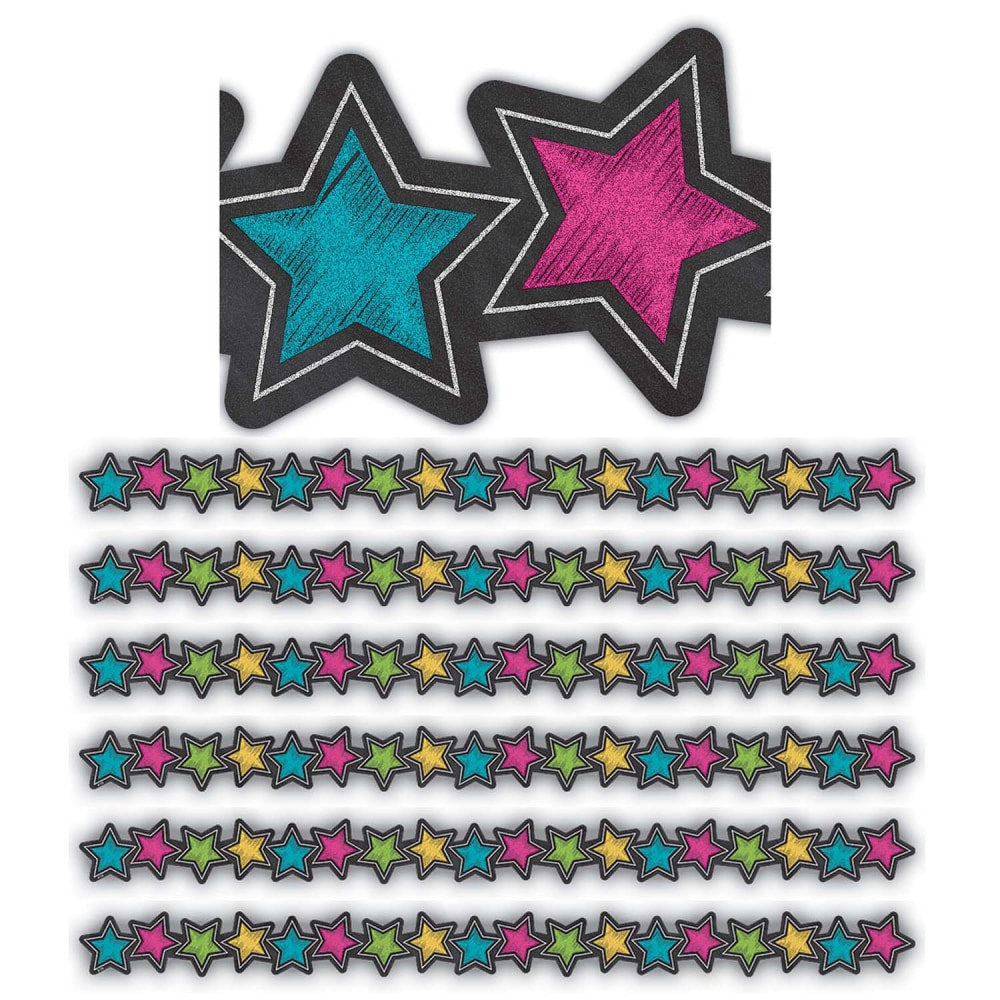 Teacher Created Resources Die-Cut Border Trim, Chalkboard Brights Stars, 35' Per Pack, Set Of 6 Packs