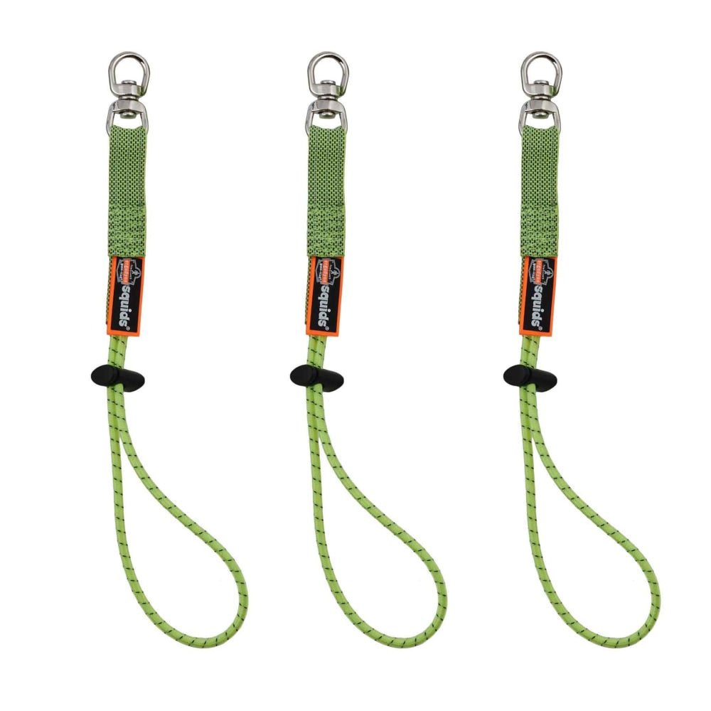 Ergodyne Squids 3713 Standard Elastic Loop Tool Tails, 10 Lb, Lime, 3 Tails Per Pack, Case Of 6 Packs