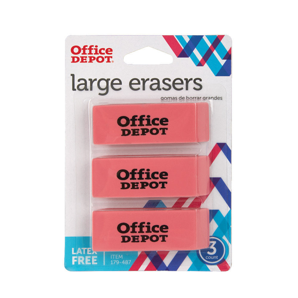 Office Depot Brand Beveled Erasers, Pink, Pack Of 3 Erasers