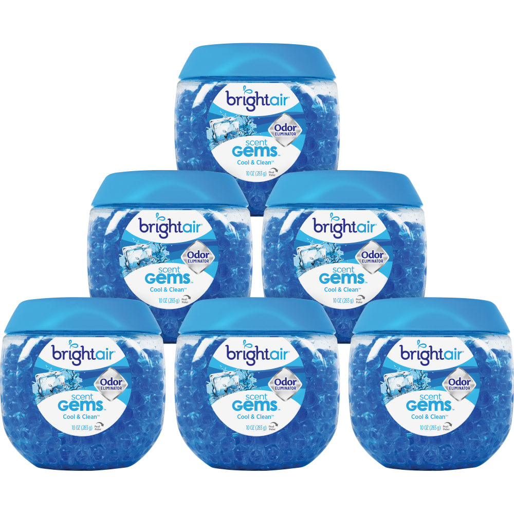 Bright Air Scent Gems Odor Eliminator Gel Beads, Cool & Clean Scent, 10 Oz, Pack Of 6