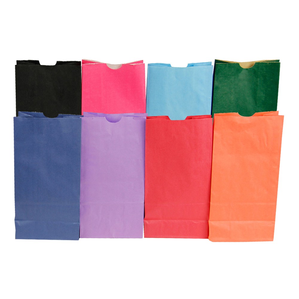 Hygloss Gusseted Flat Bottom Paper Bags, Size #6, Bright Assorted Colors, 28 Bags Per Pack, Set Of 3 Packs