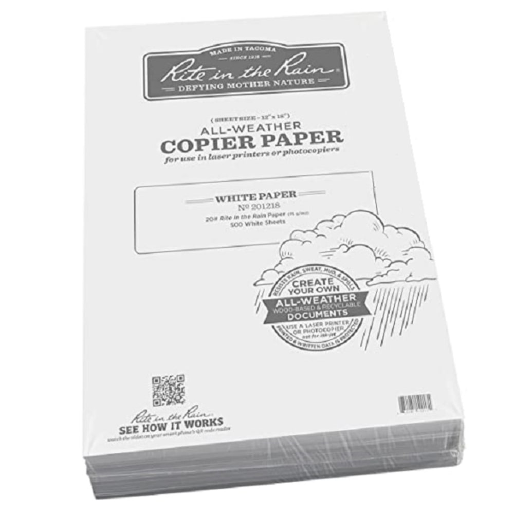 Rite in the Rain All-Weather Multi-Use Printer & Copy Paper, White, Bond, Tabloid Extra (18in x 12in), 500 Sheets Per Ream, 20 Lb, 84 Brightness