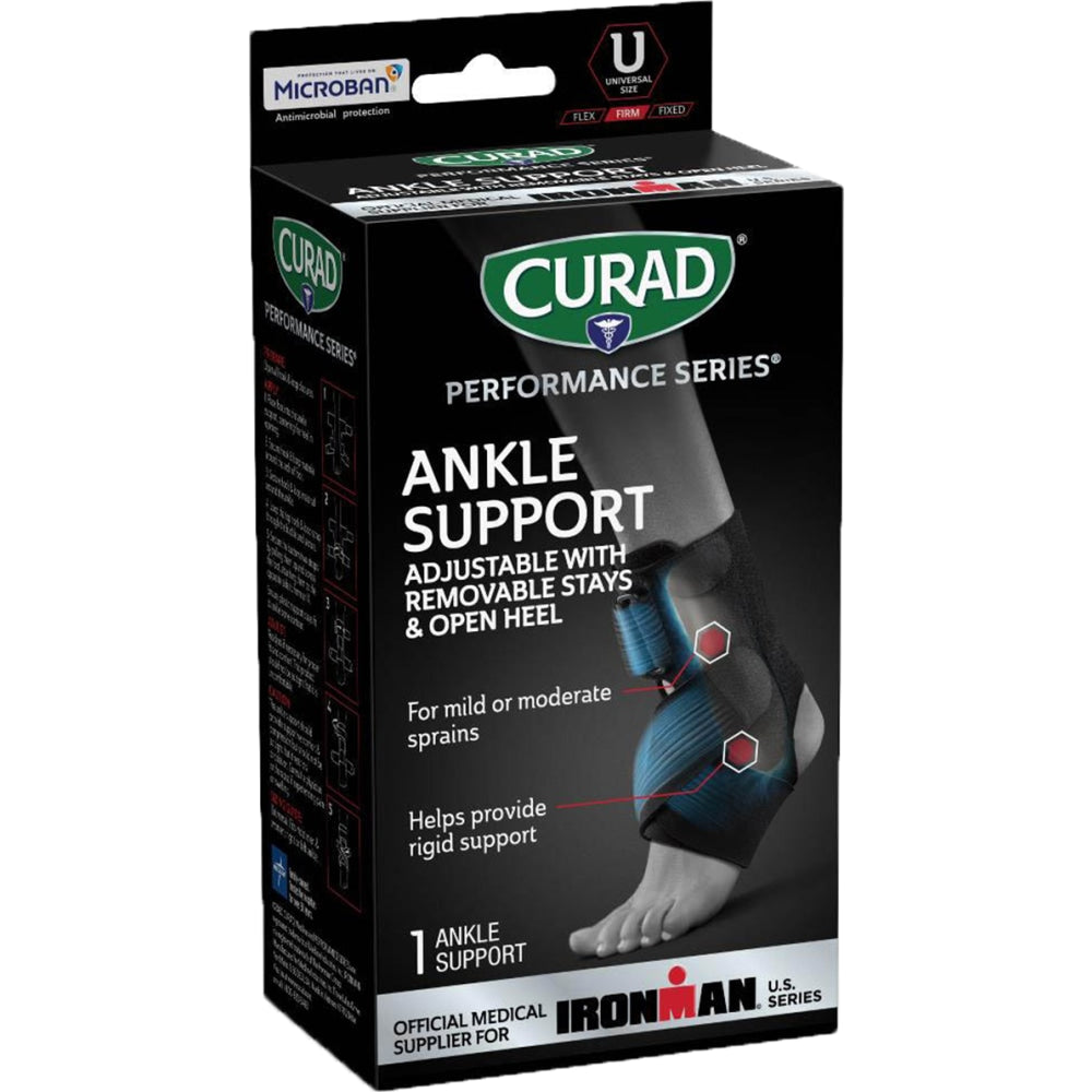 CURAD Performance Series Adjustable Ankle Support With Removable Stays, Black