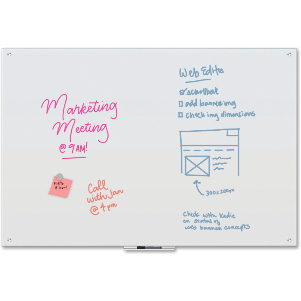 U Brands Frameless Magnetic Glass Dry-Erase Board, 72in x 48in, Frosted White (Actual Size 70in x 47in)