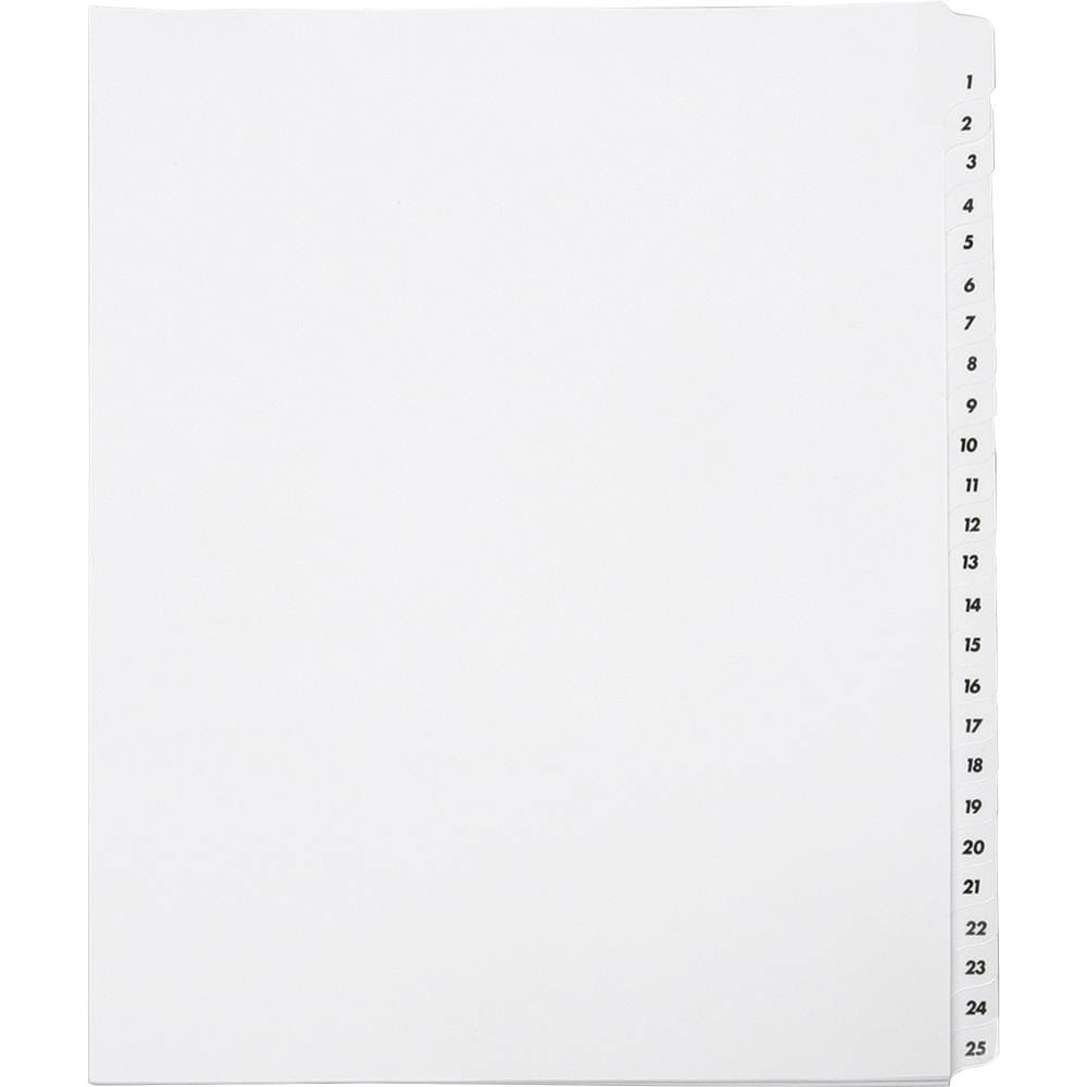 SKILCRAFT Index Divider Sheets With Numerical Tabs, 1-25, Letter Size, Clear/White, Set Of 25 (AbilityOne 7530-01-407-2250)