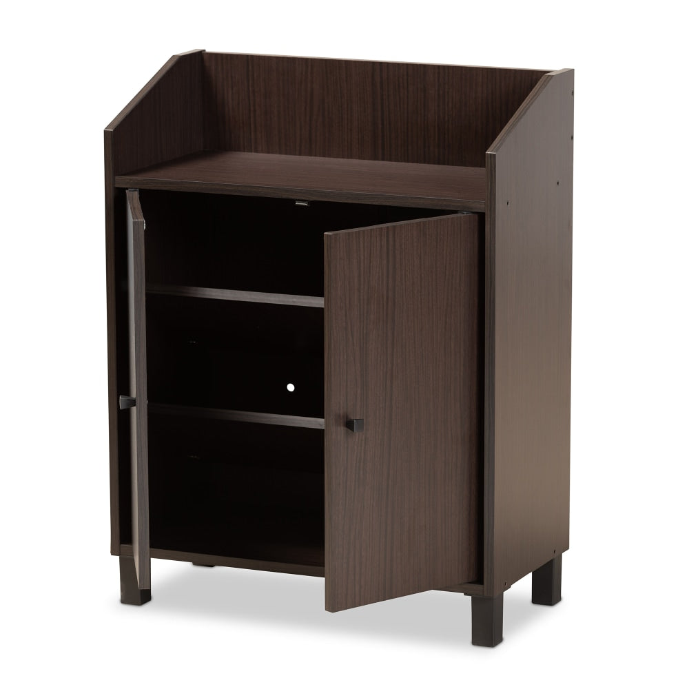 Baxton Studio Rossin 2-Door Entryway Shoe Storage Cabinet With Top Shelf, Dark Brown/Black