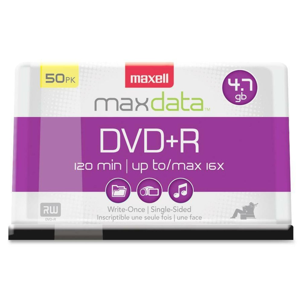 Maxell DVD+R Recordable Media Spindle, 4.7GB/120 Minutes, Pack Of 50