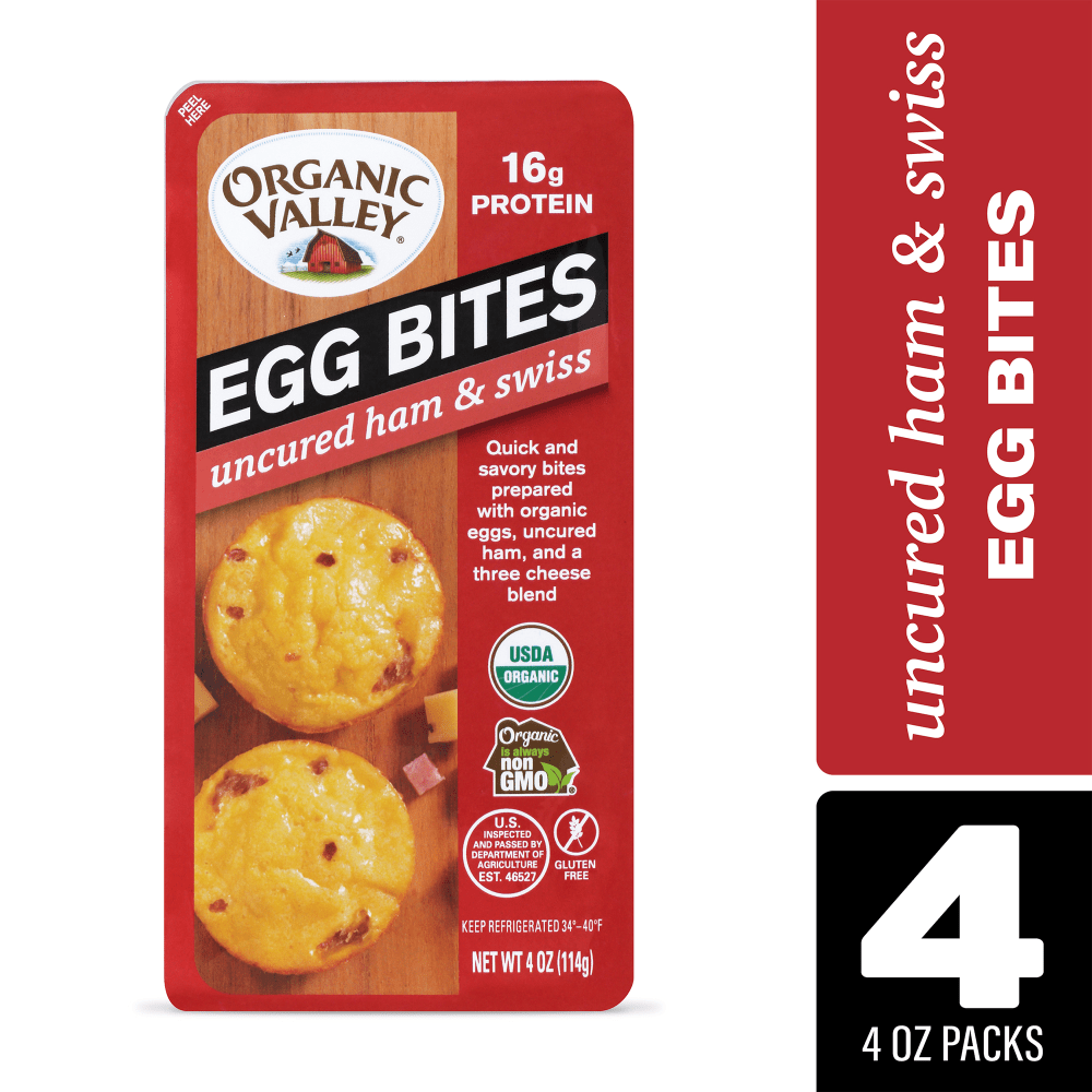 Organic Valley Ham & Swiss Egg Bites, 4 Oz, 2 Bites Per Pack, Set Of 4 Packs