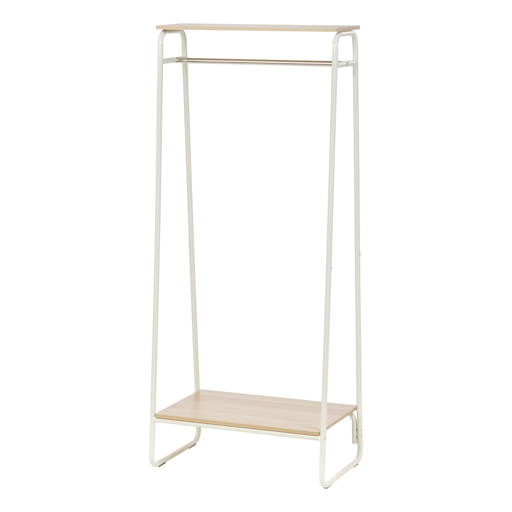 IRIS Metal Garment Rack With 2 Wooden Shelves, 59-1/2inH x 29-1/4inW x 15-3/4inD, White/Light Brown