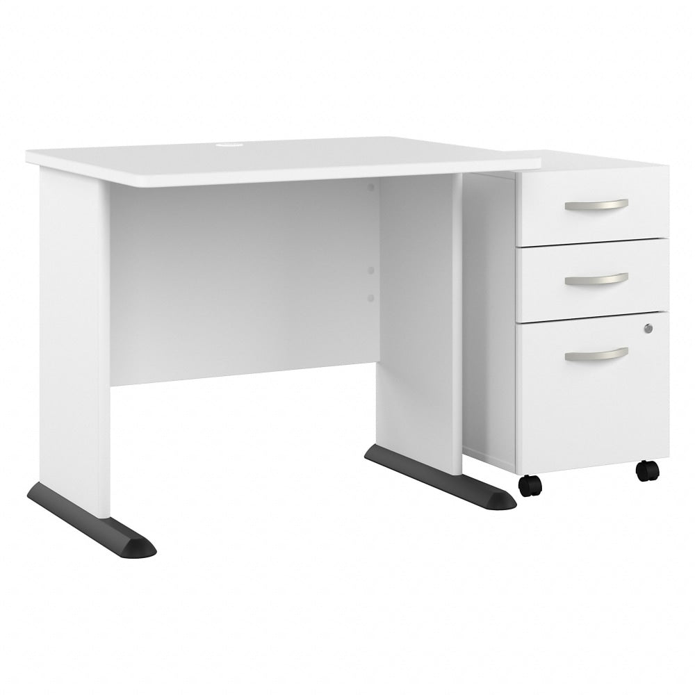 Bush Business Furniture Studio A 36inW Small Computer Desk With 3-Drawer Mobile File Cabinet, White, Standard Delivery