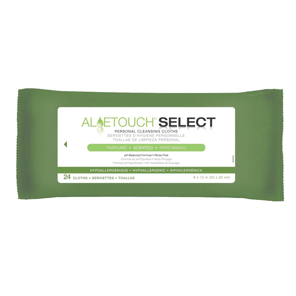 Aloetouch SELECT Premium Spunlace Personal Cleansing Wipes, Scented, 8in x 12in, White, 24 Wipes Per Pack, Case Of 24 Packs