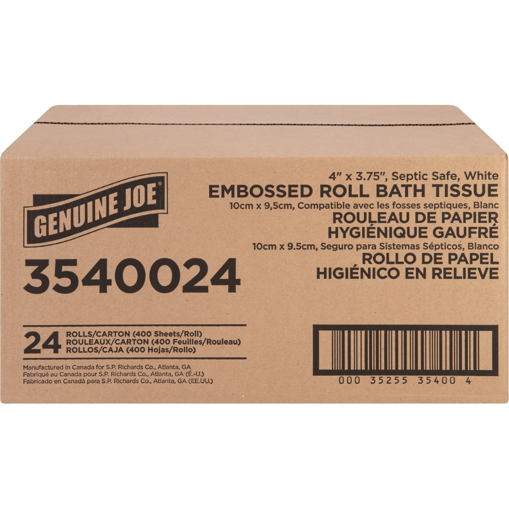 Genuine Joe 2-ply Bath Tissue Rolls - 2 Ply - 4in x 3.75in - 400 Sheets/Roll - White - 24 / Carton