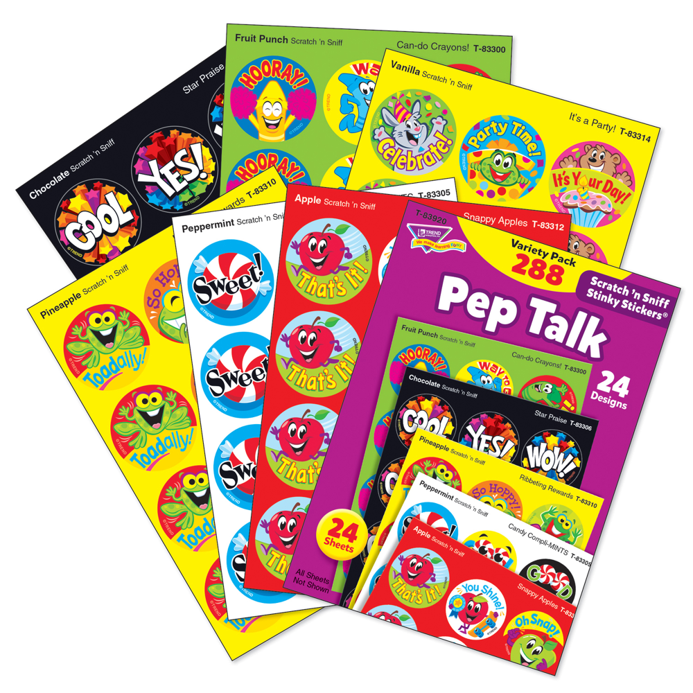 Trend Stinky Stickers, 1in, Pep Talk, 288 Stickers Per Pack, Set Of 2 Packs