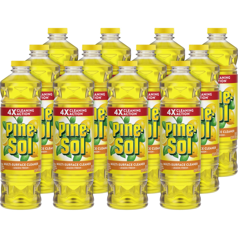 Pine-Sol All Purpose Multi-Surface Cleaner - Concentrate - 28 fl oz (0.9 quart) - Lemon Fresh Scent - 12 / Carton - Deodorize, Long Lasting, Non-sticky, Rinse-free, Disinfectant - Yellow