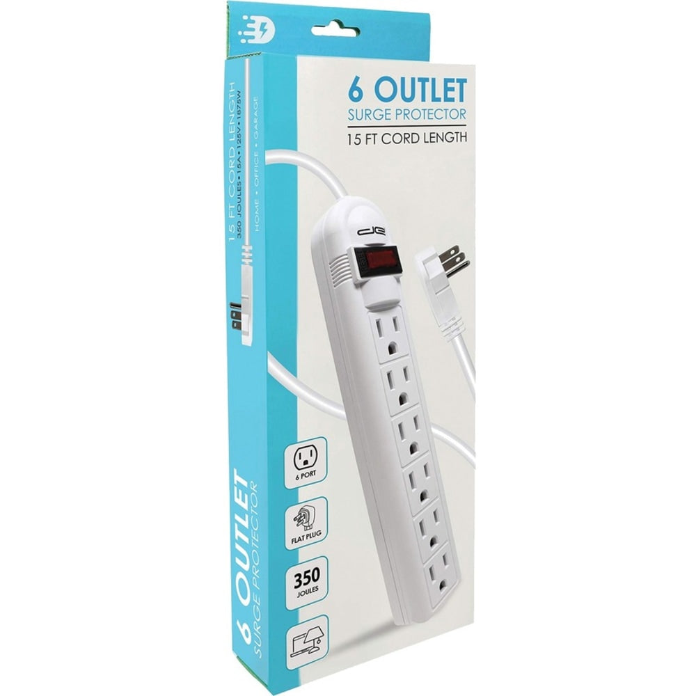 Digital Energy World 6-Outlet Surge Protector Power Strip (White, 15-Foot Cord) - 6 x AC Power - 1875 VA - 350 J - 120 V AC Input - 15 ft