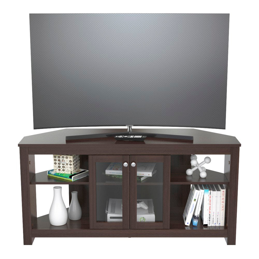 Inval Corner TV Stand With Glass Doors For 60in TVs, 24-1/4inH x 49-1/8inW x 16-1/8inD, Espresso