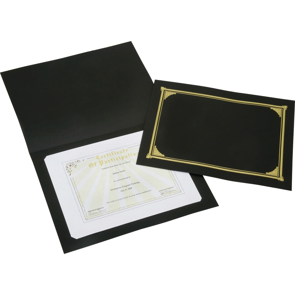 SKILCRAFT Certificate/Document Cover, 8 1/2in x 11in, 8in x 10in, A4, Black/Gold, Pack Of 5 (AbilityOne 7510-01-519-5770)