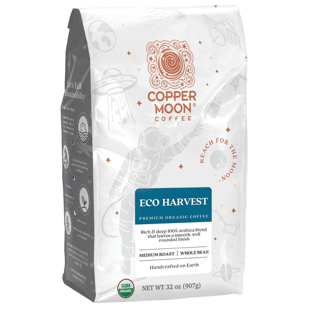 Copper Moon World Coffees Whole Bean Coffee, Eco Harvest Fair Trade, 2 Lb Per Bag, Carton Of 4 Bags