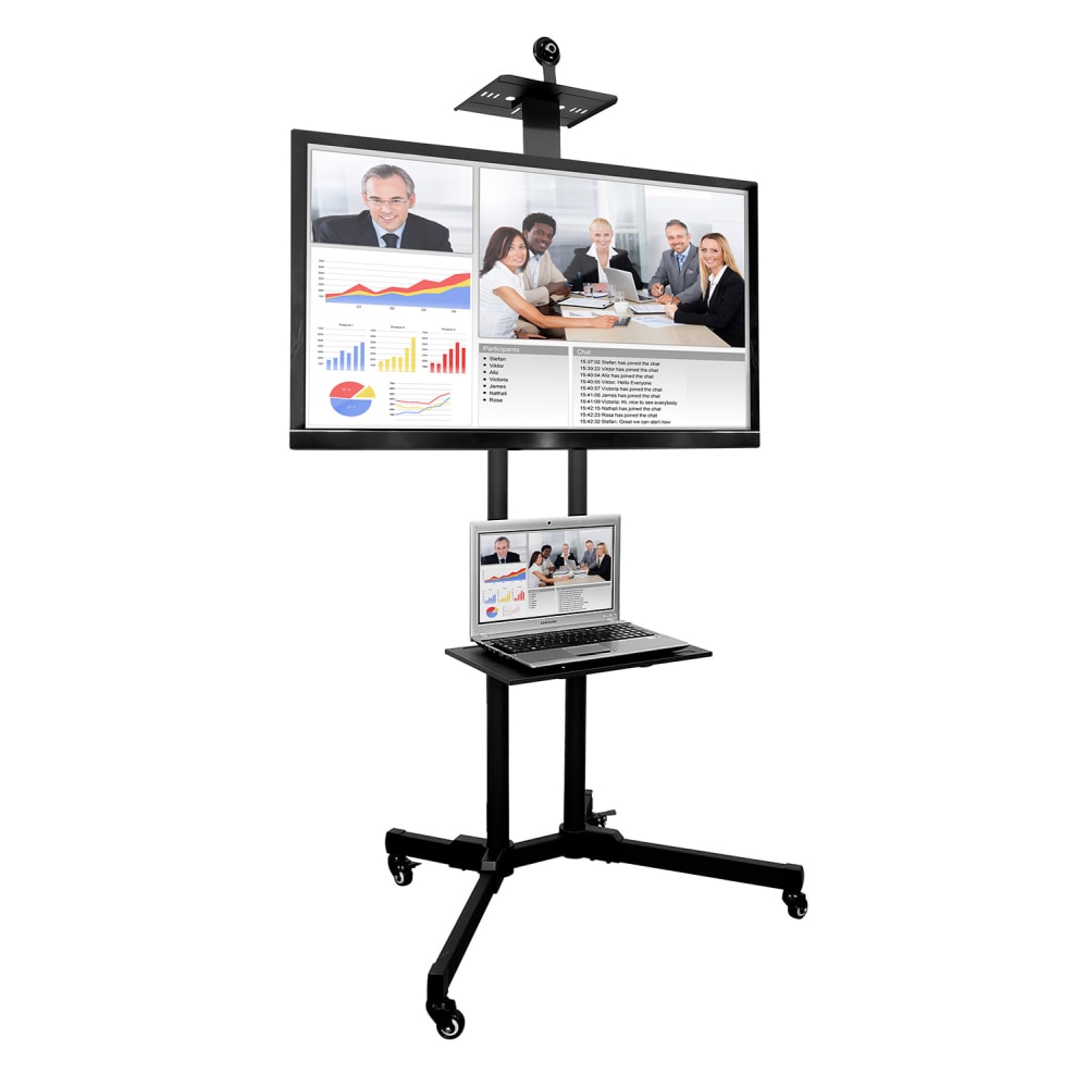 Mount-It! Mobile TV Stand With Rolling Casters And Shelf For 37in - 70in Displays, 70inH x 35inW x 25inD, Black