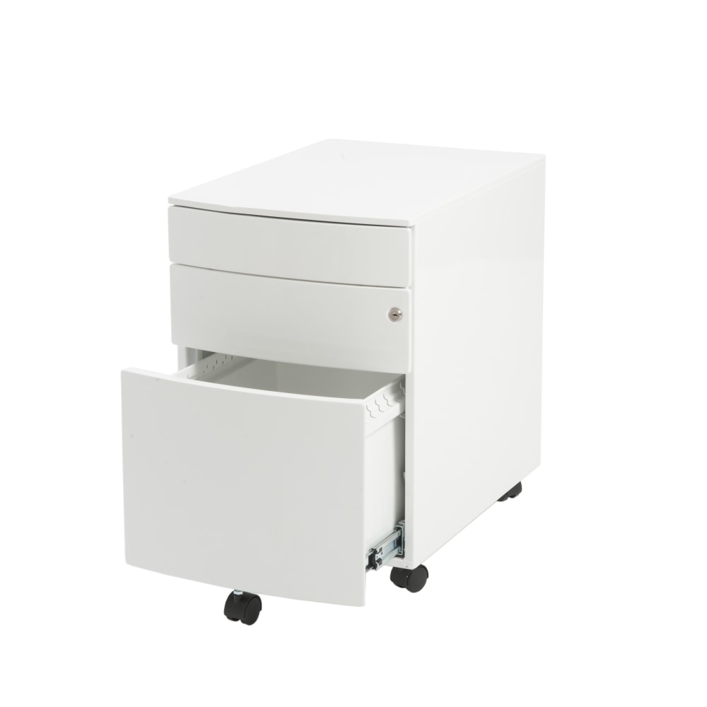 Eurostyle Floyd 23inD Vertical 3-Drawer Commercial Rolling File Cabinet, White