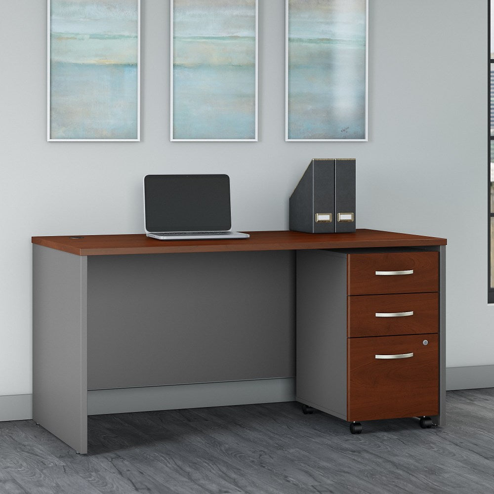 Bush Business Furniture Components 60inW Office Computer Desk With 3-Drawer Mobile File Cabinet, Hansen Cherry/Graphite Gray, Standard Delivery