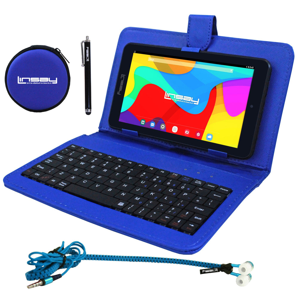 Linsay F7 Tablet, 7in Screen, 2GB Memory, 64GB Storage, Android 13, Blue Keyboard