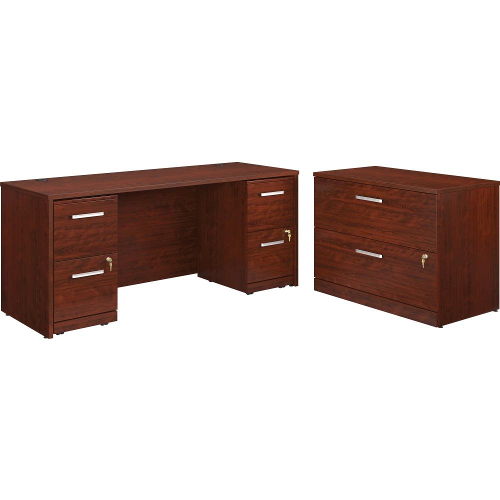 Sauder Affirm Collection Executive Desk With Two 2-Drawer Mobile Pedestal Files And Lateral File, 72inW x 24inD, Classic Cherry