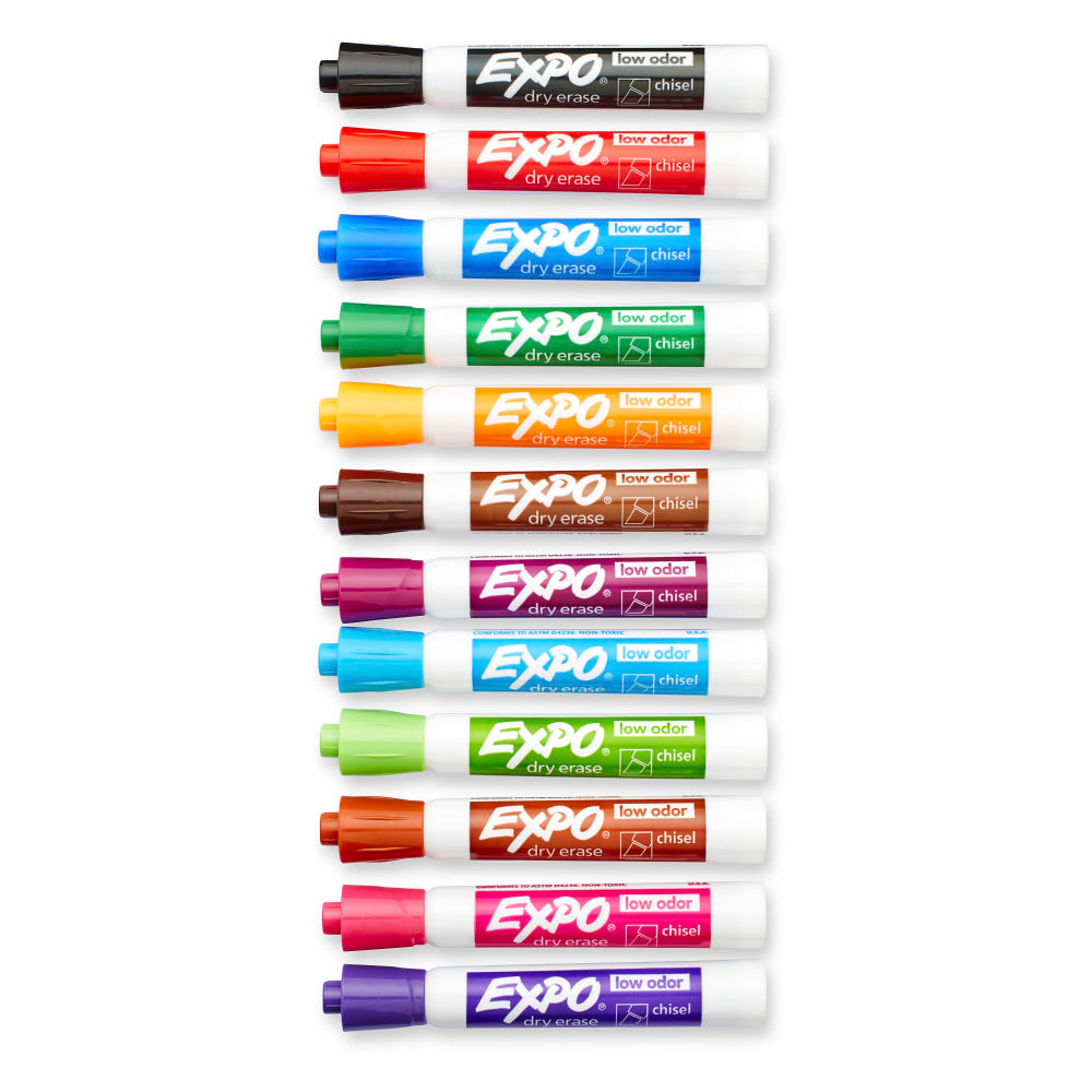 EXPO Low-Odor Dry-Erase Markers, Chisel Point, Assorted Colors, Box Of 12