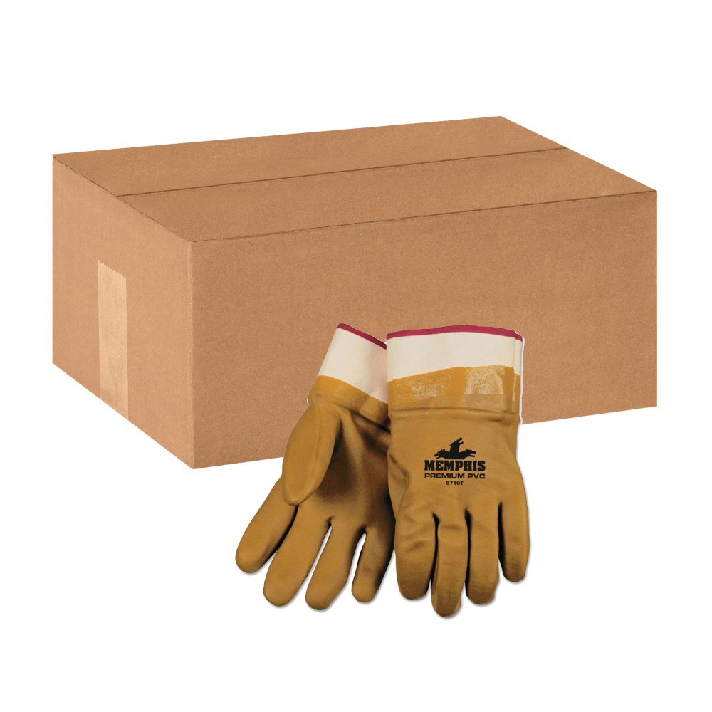 MCR Safety Foam-Lined PVC Safety Gloves, Large, Orange/Sandy, Box Of 12