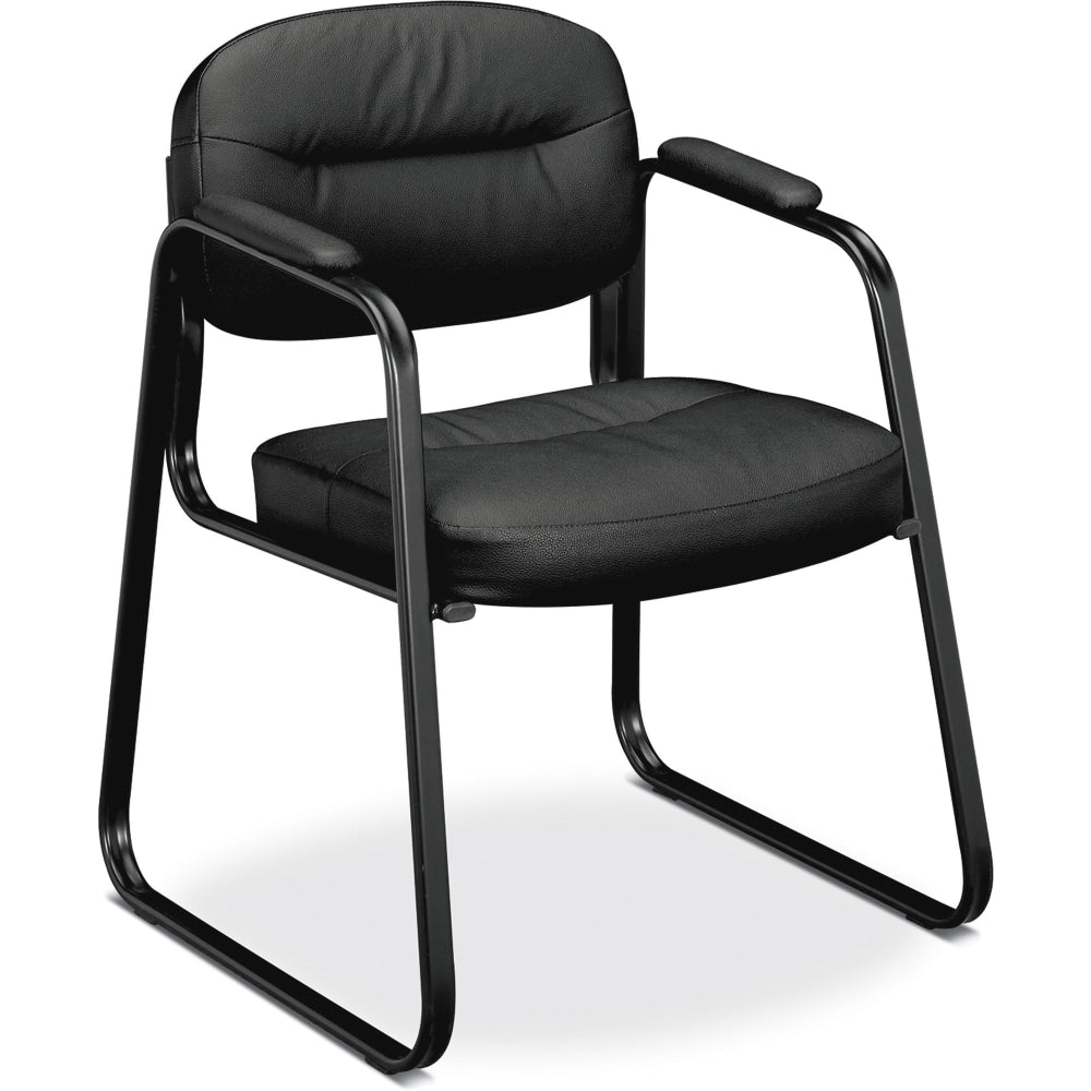 HON Basyx SofThread Bonded Leather Guest Chair, Black