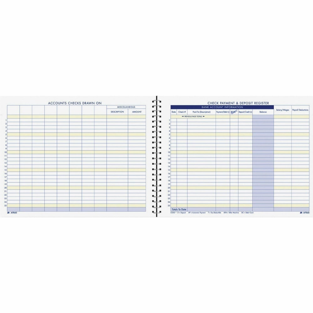 Adams Check Payment And Deposit Register, 8 1/2in x 11in, Blue