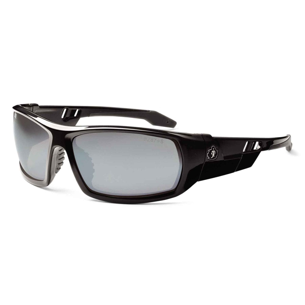 Ergodyne Skullerz Safety Glasses, Odin, Shiny Black Frame, Silver Mirror Lens